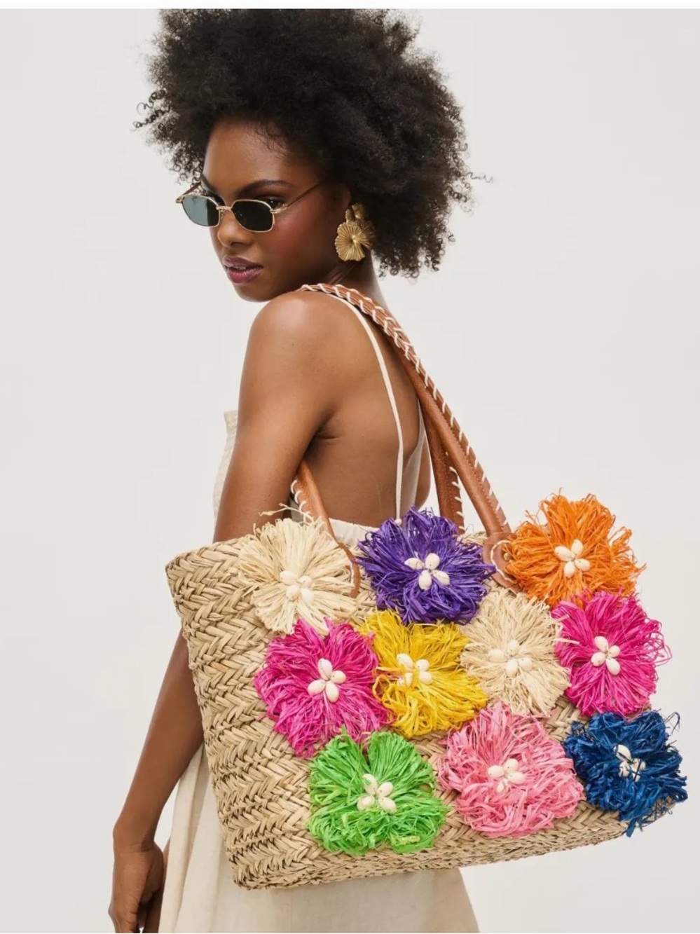 Urban Expressions Multicolor Floral Raffia Tote